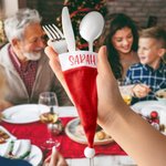 Personalised Santa Hat Table Cutlery Holder Name Place Setting Christmas Dinner Decor Party Supplies Favors for Family Friend