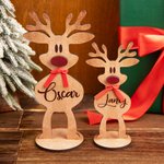 Personalized Red Nose Bow Reindeer Wooden Standing Table Ornament with Name Home Holiday Party Decor Christmas Gift for Family Kids