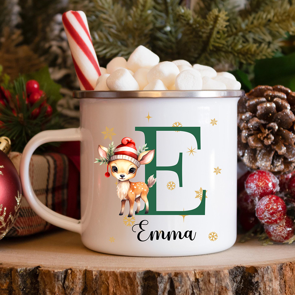 Tasse en émail 12oz avec Nom Christma Festival Cadeau pour Garçons Filles