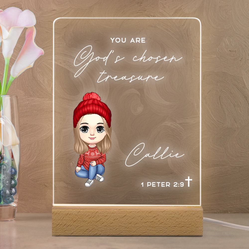 Veilleuse LED à base de bois avec verset biblique personnalisé Décoration de la chambre d'enfant Anniversaire Baptême Cadeau de Noël pour la famille E