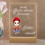 Personalized Bible Verse Cartoon LED Night Light with Wooden Base Nursery Home Decor Birthday Baptism Christmas Gift for Family Kids