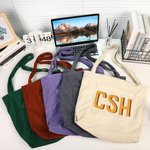 Gepersonaliseerde Shadow Initial Slouchy Grote Corduroy Draagtas met Meerdere Zakken Verjaardag Reisaccessoire Cadeau voor Vrienden Familie