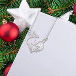 Personalized Heart-Shaped Reindeers Pendant Necklace with Double Names Dainty Jewelry Christmas Birthday Anniversary Gift for Couple Women