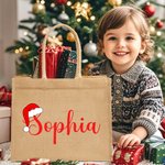 Sac en toile de jute réutilisable avec nom Cadeau d'anniversaire de Noël pour les enfants Amis