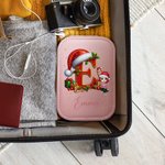 Personalisierte Weihnachtsmannmütze Initiale Cartoon-Charakter Reise Schmuckkästchen mit Namen und wechselnde Farbe LED Make-up-Spiegel Geburtstag Wei