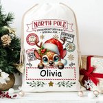 Personalised Little Elf Reindeer North Pole Overnight Service Santa Sack Drawstring Christmas Gift Bag with Name Holiday Party Favors for Kids Family