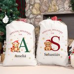 Gepersonaliseerde speciale levering kerst thema dier patroon koord Canvas Gift Bag met naam kerstcadeau voor Kid