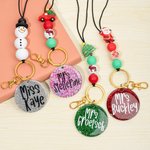 Personalized Christmas Snowman Santa Claus Glitter Name Bead Lanyard with Key Ring Christmas Appreciation  Gift for Teacher