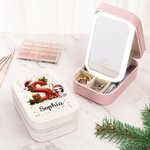 Personalisierte Weihnachtsmannmütze Initiale Cartoon-Charakter Reise Schmuckkästchen mit Namen und wechselnde Farbe LED Make-up-Spiegel Geburtstag Wei