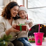Personalized Reusable Christmas Tree Design 16oz Cup with Straw and Name Birthday Christmas Eve Box Gift for Kids