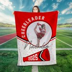 Personalized Game Day Cheerleader Megaphone Soft Photo Throw Blanket with Name and Year Home Decor Birthday Team Gift for Cheerleaders
