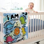 Personnalisé Véhicule de Construction Dinosaur Animal Dieu Dit Je Suis Couverture Douce avec Verset Biblique Décoration Maison Anniversaire Baptême Cadeau pour les Enfants