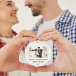 Personalized Double Sided Wedding Photo Ceramic Ornament with Name and Date Christmas Tree Decor Wedding Gift for Newlyweds