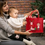 Personalized Cartoon Character Santa Elf Reindeer Initial Red Jute Gift Tote Bag with Name Christmas Festival Party Favors Gift for Kids Family