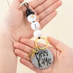 Personalized Christmas Snowman Santa Claus Glitter Name Bead Lanyard with Key Ring Christmas Appreciation  Gift for Teacher
