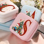 Boîte à bijoux de voyage en cuir personnalisée avec nom, anniversaire et cadeau de Noël pour la famille et les enfants.