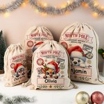 Personalised Little Elf Reindeer North Pole Overnight Service Santa Sack Drawstring Christmas Gift Bag with Name Holiday Party Favors for Kids Family