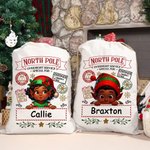 Personalised Little Elf Reindeer North Pole Overnight Service Santa Sack Drawstring Christmas Gift Bag with Name Holiday Party Favors for Kids Family