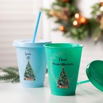Personalized Reusable Christmas Tree Design 16oz Cup with Straw and Name Birthday Christmas Eve Box Gift for Kids
