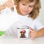 Personalized Santa Hat Lights Highland Cow 11oz Colored Rim Enamel Mug with Name Christmas Festival Gift for Family Kids