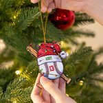 Personalized Santa Hat Baseball Christmas Ornament with Name Number Year Christmas Tree Decor for Baseball Lover