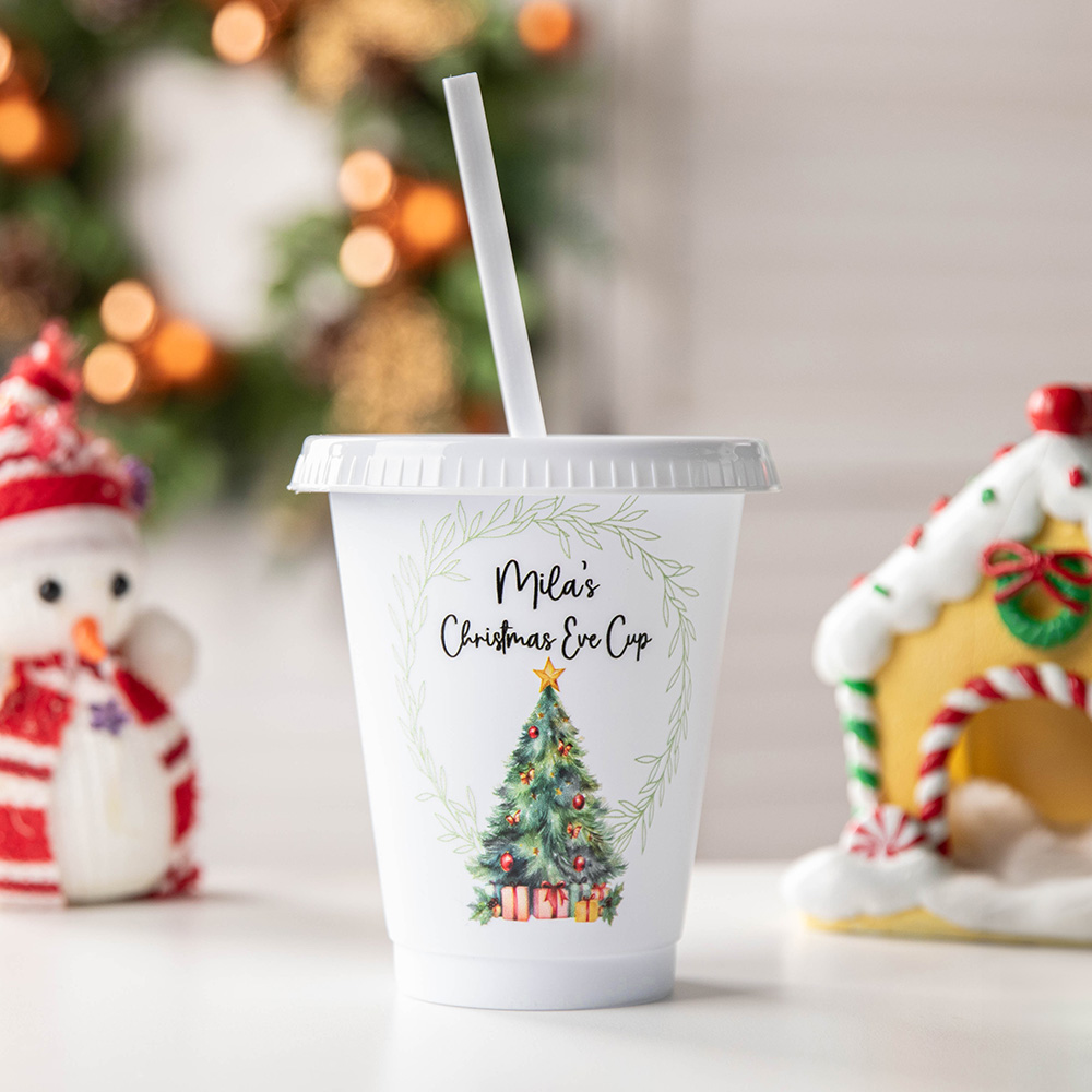 Tasse de Noël réutilisable personnalisée avec paille et nom Cadeau d'anniversaire pour les enfants