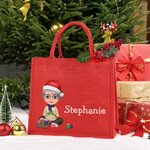 Sac écologique en jute avec personnage de dessin animé de Noël personnalisé Cadeau de Noël pour les amateurs de couture et de crochet