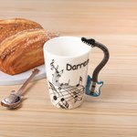 Personalised Funny Guitar Shape Handle Ceramic Mug with Name and Cover Birthday Gift for Guitar Player