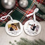Personalized Double Sided Wedding Photo Ceramic Ornament with Name and Date Christmas Tree Decor Wedding Gift for Newlyweds