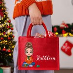 Sac écologique en jute avec personnage de dessin animé de Noël personnalisé Cadeau de Noël pour les amateurs de couture et de crochet