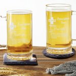 Personalised Funny Prescription Engraved Name 16oz Glass Whisky Beer Mug with Handle Slate Coaster Set Birthday Gift for Dad Grandpa Liquor Lover