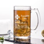 Personalised Funny Prescription Engraved Name 16oz Glass Whisky Beer Mug with Handle Slate Coaster Set Birthday Gift for Dad Grandpa Liquor Lover