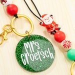 Personalized Christmas Snowman Santa Claus Glitter Name Bead Lanyard with Key Ring Christmas Appreciation  Gift for Teacher