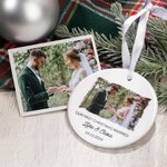 Personalized Double Sided Wedding Photo Ceramic Ornament with Name and Date Christmas Tree Decor Wedding Gift for Newlyweds