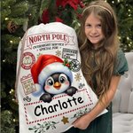 Personalised Little Elf Reindeer North Pole Overnight Service Santa Sack Drawstring Christmas Gift Bag with Name Holiday Party Favors for Kids Family