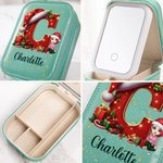 Personalisierte Weihnachtsmannmütze Initiale Cartoon-Charakter Reise Schmuckkästchen mit Namen und wechselnde Farbe LED Make-up-Spiegel Geburtstag Wei
