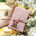 Sciarpa a quadri personalizzata con nome del cappello di Babbo Natale Highland Mucca Trifold Portafoglio in pelle con portacarte Regalo di Natale per 