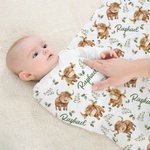 Personalised Cute Highland Cow Green Leaves Baby Receiving Blanket Swaddle with Name Birthday Baby Shower Gift for Newborns