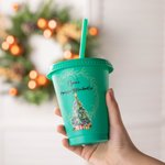 Personalized Reusable Christmas Tree Design 16oz Cup with Straw and Name Birthday Christmas Eve Box Gift for Kids