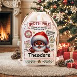 Personalised Little Elf Reindeer North Pole Overnight Service Santa Sack Drawstring Christmas Gift Bag with Name Holiday Party Favors for Kids Family