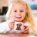 Personalized Santa Hat Lights Highland Cow 11oz Colored Rim Enamel Mug with Name Christmas Festival Gift for Family Kids