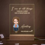 Personalized Bible Verse Cartoon LED Night Light with Wooden Base Nursery Home Decor Birthday Baptism Christmas Gift for Family Kids