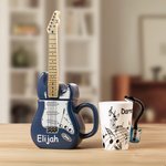 Personalised Funny Guitar Shape Handle Ceramic Mug with Name and Cover Birthday Gift for Guitar Player