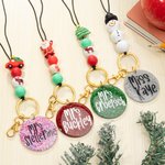 Personalized Christmas Snowman Santa Claus Glitter Name Bead Lanyard with Key Ring Christmas Appreciation  Gift for Teacher