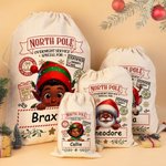 Personalised Little Elf Reindeer North Pole Overnight Service Santa Sack Drawstring Christmas Gift Bag with Name Holiday Party Favors for Kids Family