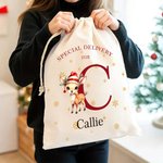 Gepersonaliseerde speciale levering kerst thema dier patroon koord Canvas Gift Bag met naam kerstcadeau voor Kid