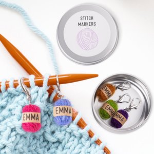 Personalised 5 Pieces Handmade Stitch Markers Mini Yarn Ball Charm Set with Name Crocheting Supplies Gift for Knitting Lovers