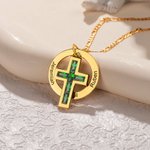 Collier de pierres de naissance unisexe avec croix à plusieurs noms et pendentifs en forme de cercle Gravé Bijoux de foi Anniversaire Baptême Cadeau d