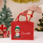 Sac écologique en jute avec personnage de dessin animé de Noël personnalisé Cadeau de Noël pour les amateurs de couture et de crochet