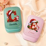 Personalisierte Weihnachtsmannmütze Initiale Cartoon-Charakter Reise Schmuckkästchen mit Namen und wechselnde Farbe LED Make-up-Spiegel Geburtstag Wei